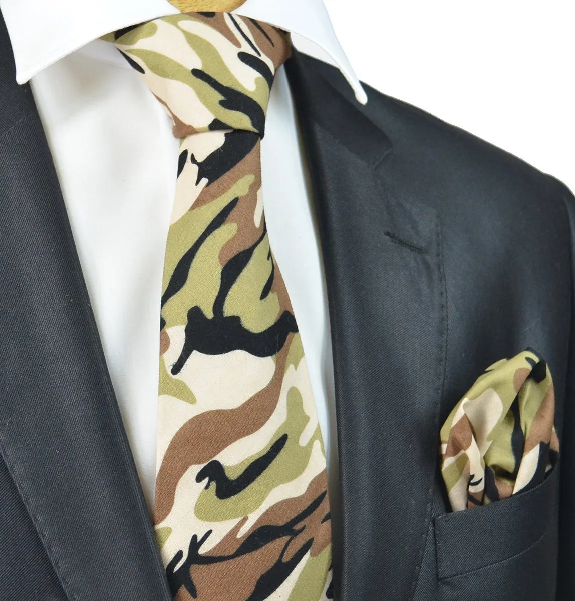 Brown Camouflage Cotton Tie Set