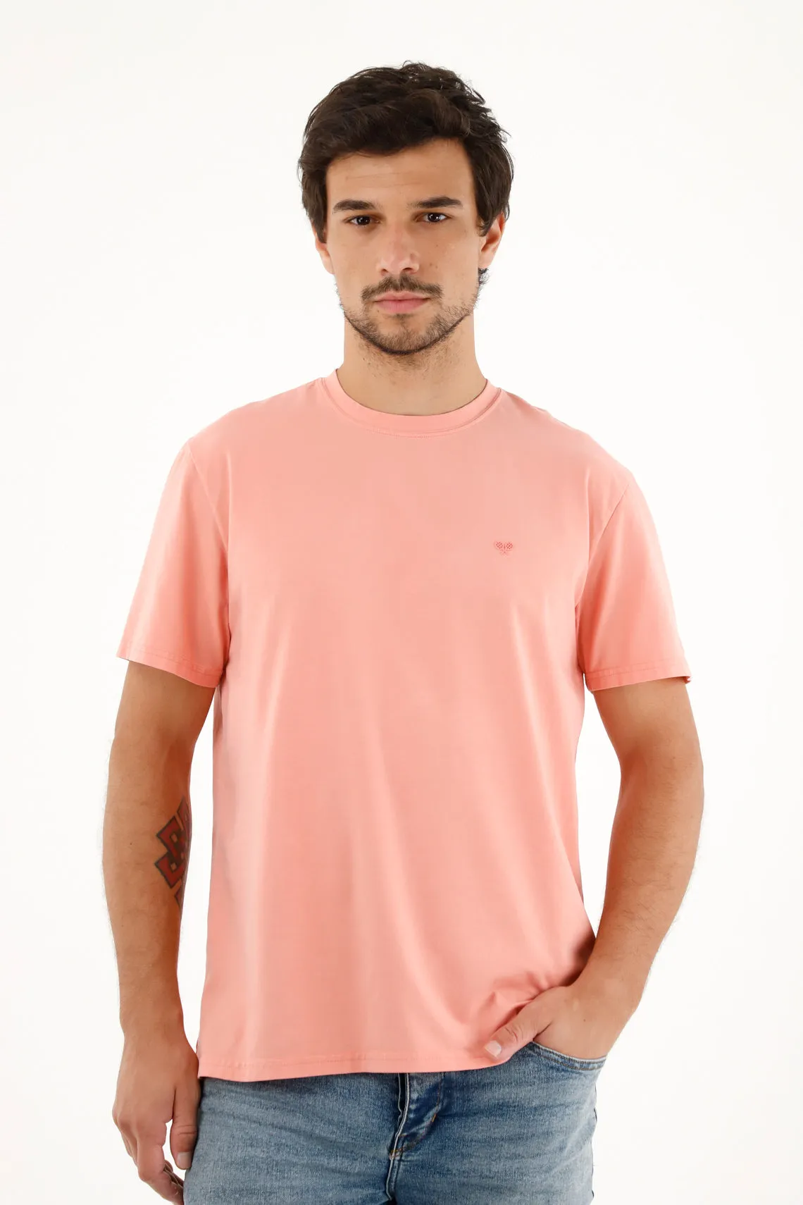 Camiseta naranja con raqueta estampada para hombre