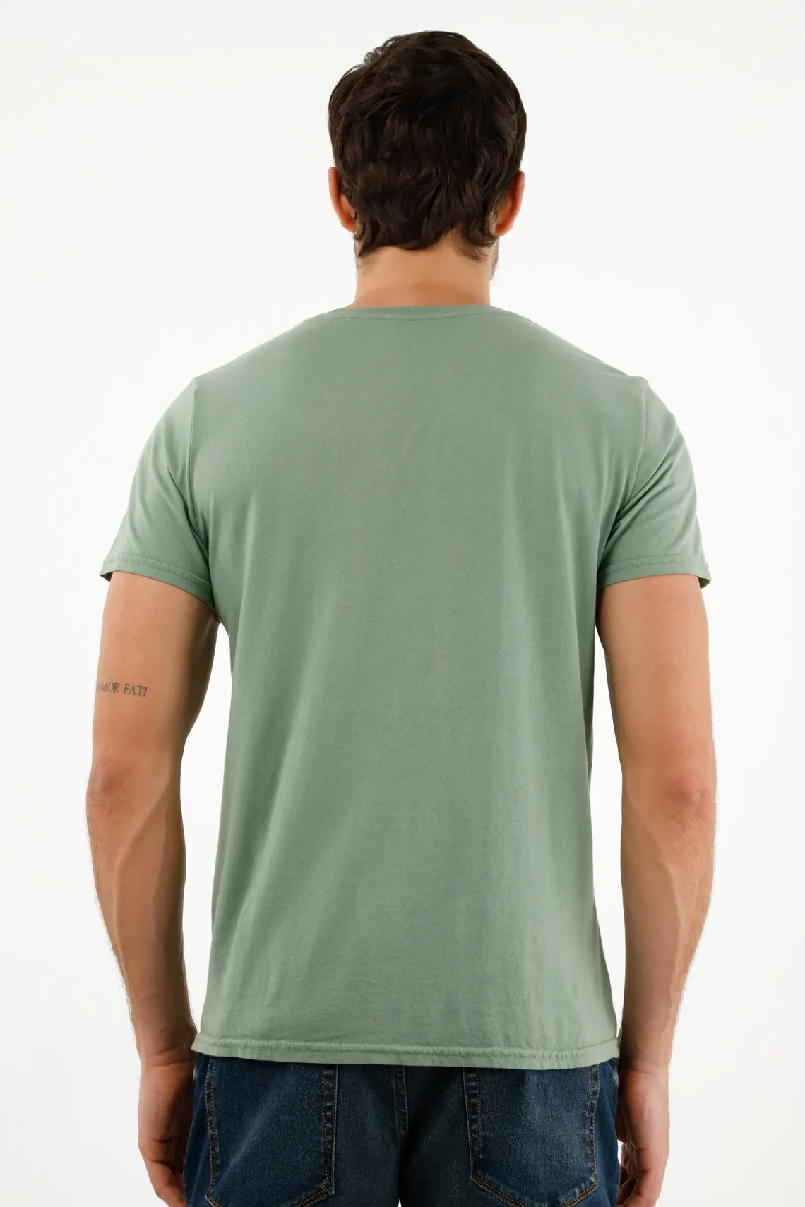 Camiseta verde manga corta para hombre