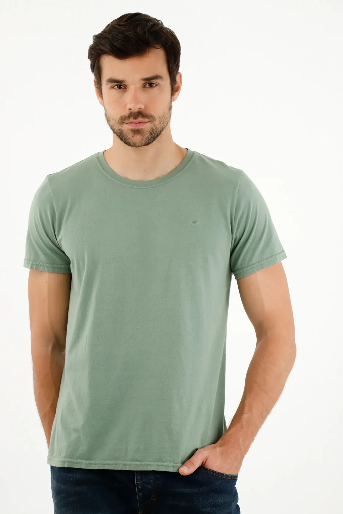 Camiseta verde manga corta para hombre