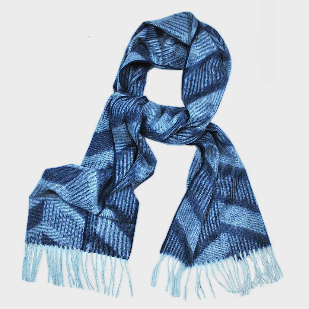 Chevron Winter Scarf in Navy & Blue