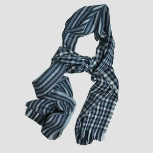 Gingham & Stripes Lambswool & Angora Scarf in Blues