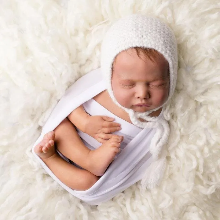 Newborn White Angora Knit Bonnet Infant