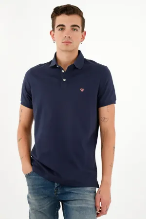 Polo azul con perilla de tres botones para hombre