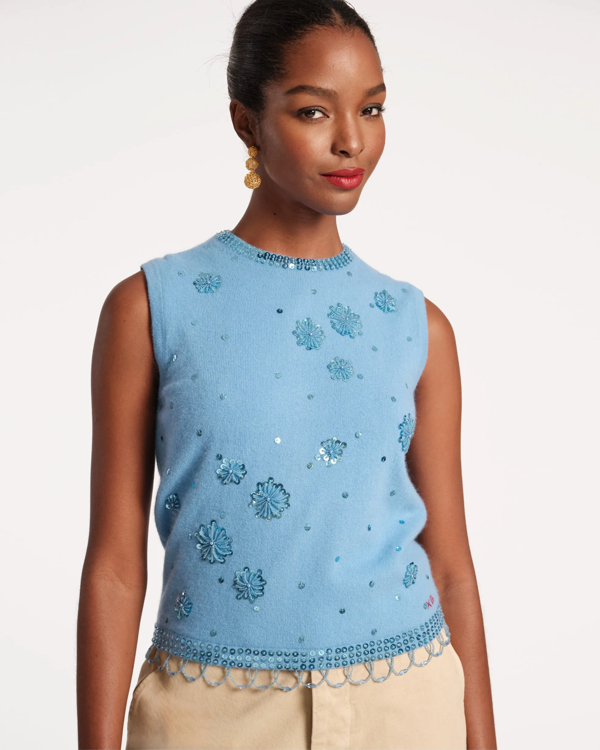 Light Blue Knit Shell with Star Embroidery