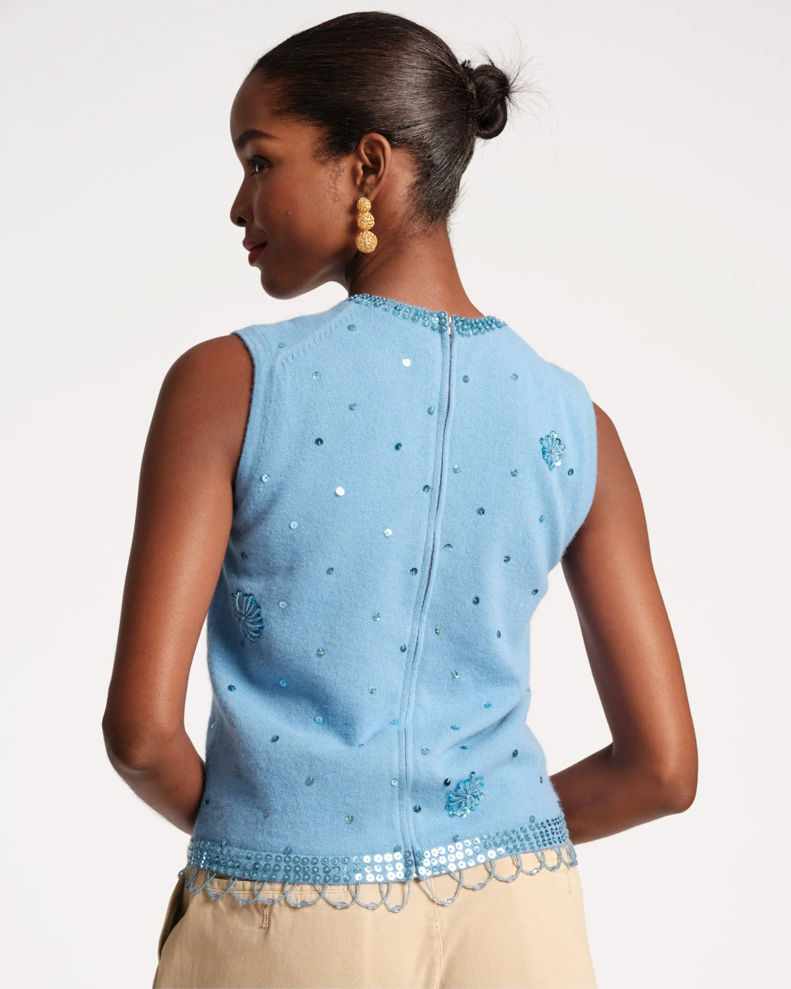 Light Blue Knit Shell with Star Embroidery