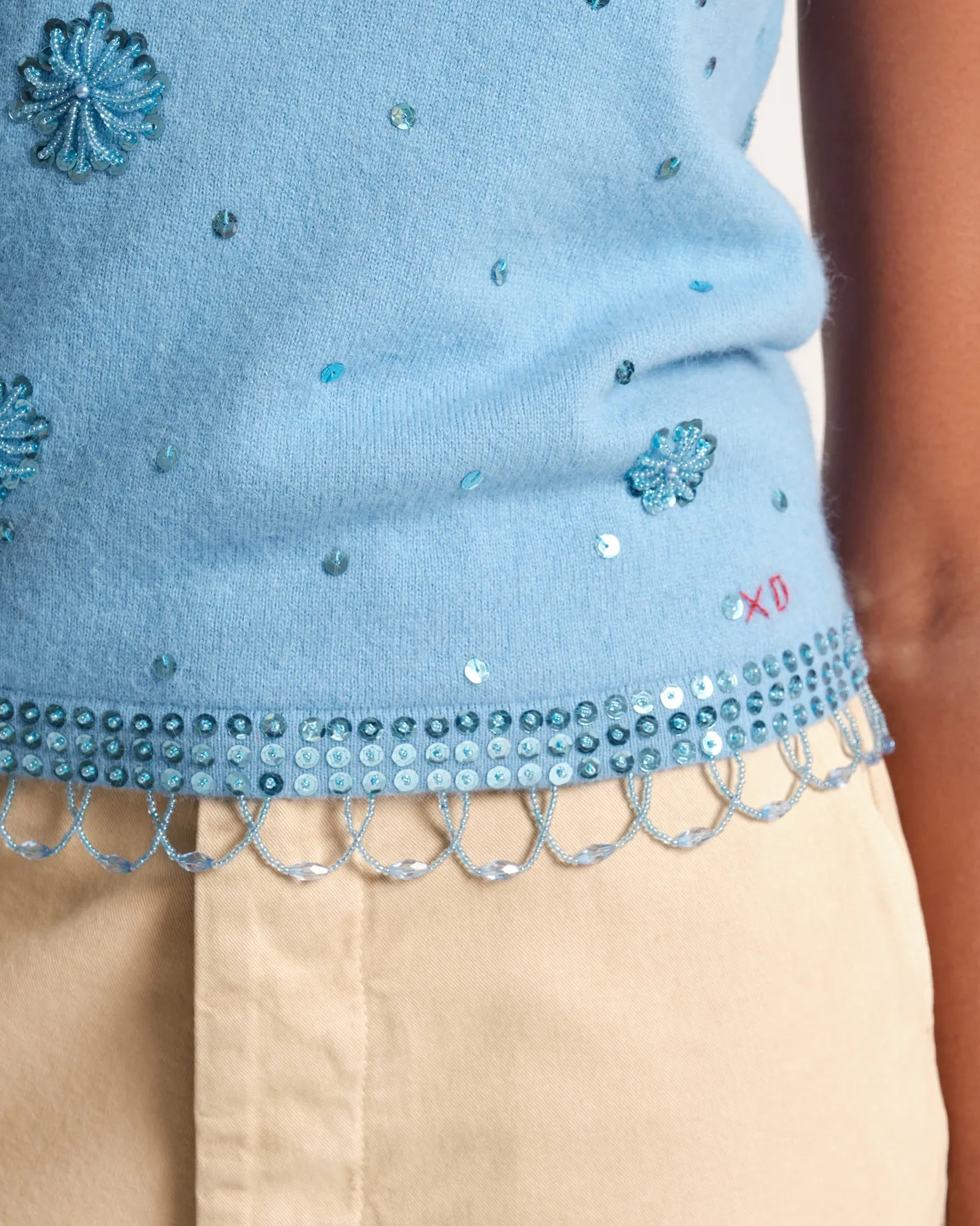 Light Blue Knit Shell with Star Embroidery