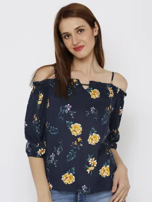 Women Floral Print Strappy Cold-Shoulder Top